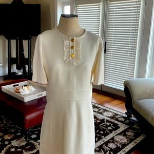 Ivory wool tory burch shift dress with gold buttons at neckline